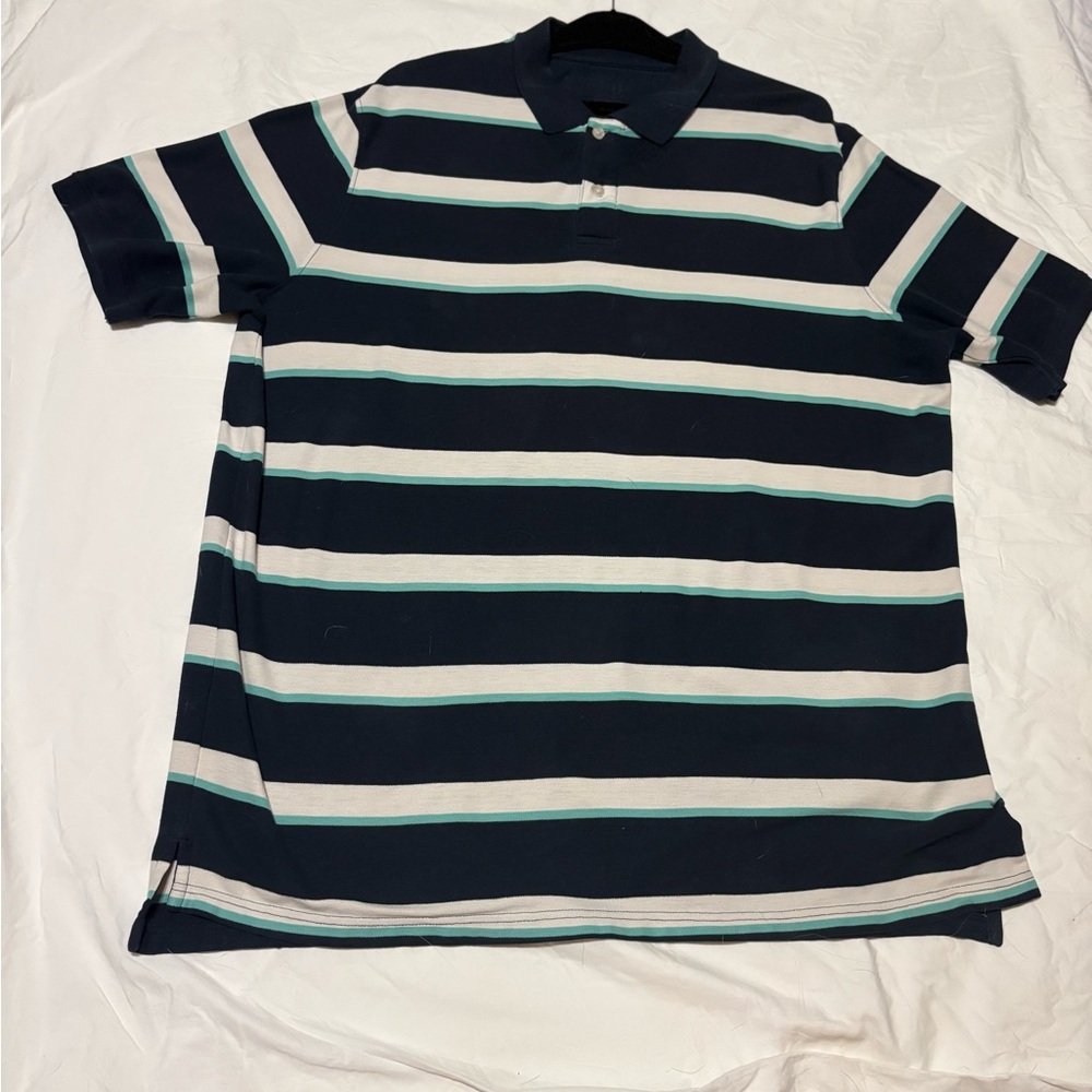 Men's Striped Polo Shirt - Navy and White